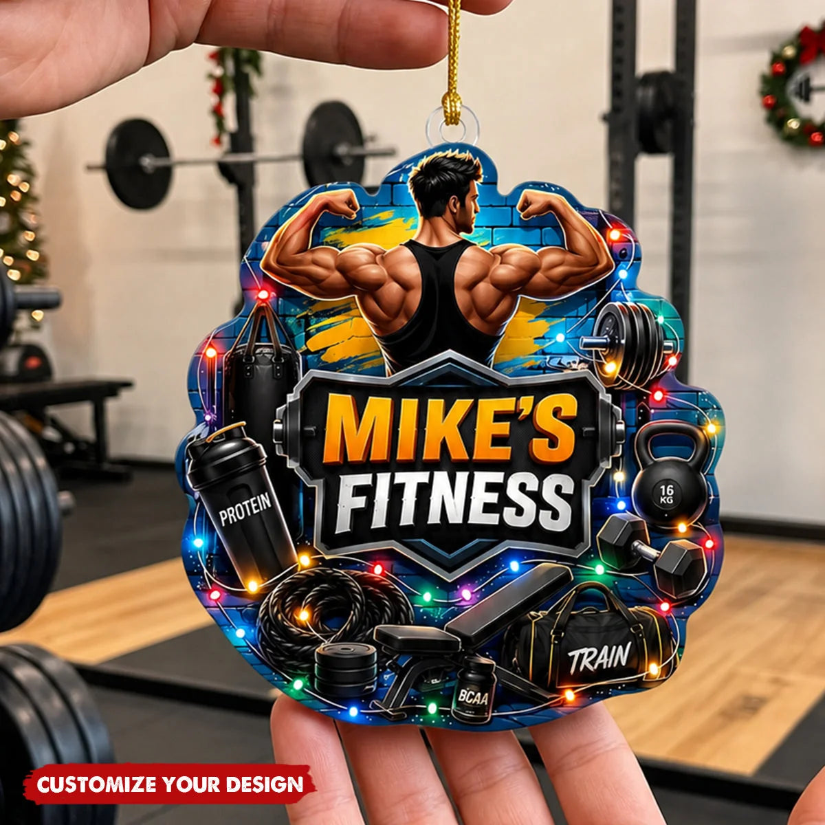 Train Hard Stay Strong Personalized Fitness Acrylic Ornament - Custom Christmas Gift for Gym Lovers