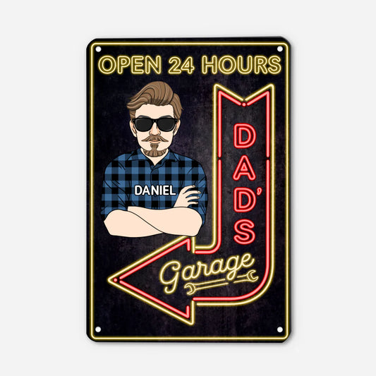 Personalized Dad's Garage Metal Sign for Dad with personalized design details for meaningful gifting