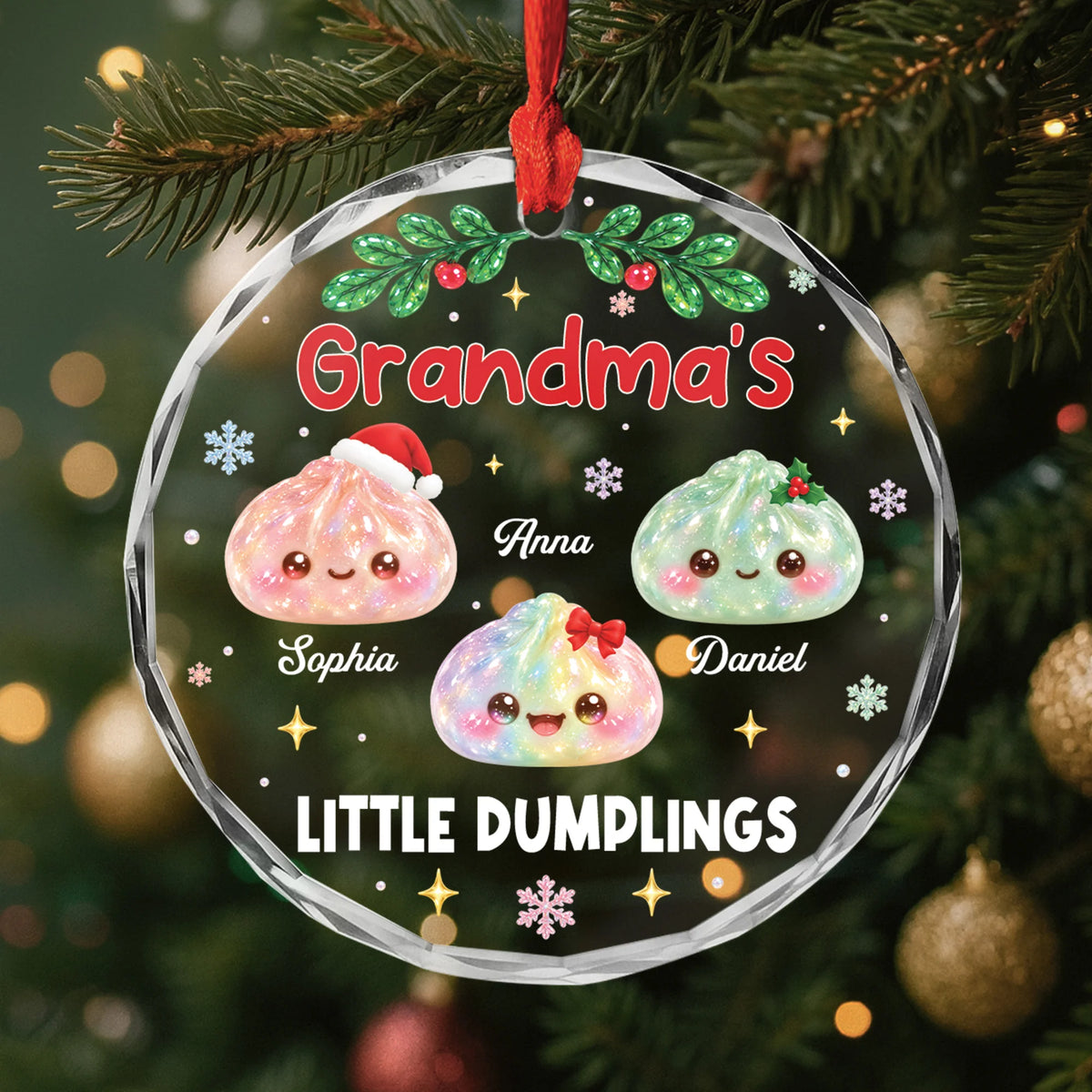 Grandma’s Little Dumplings Personalized Glass Ornament - Custom Christmas Keepsake for Grandparents