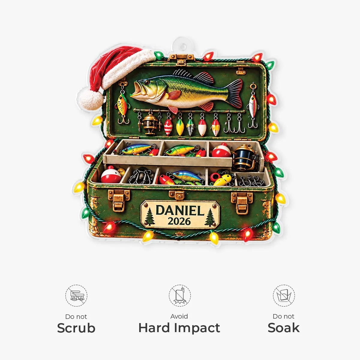 Tackle Box Bass Fishing Personalized Acrylic Ornament - Custom Christmas Gift for Dad