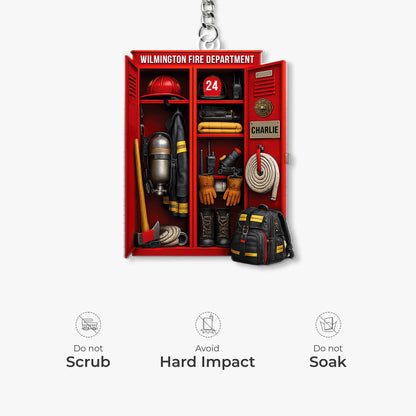 Personalized Firefighter Locker Keychain - Custom Fire Dept Name Keepsake Gift for Him