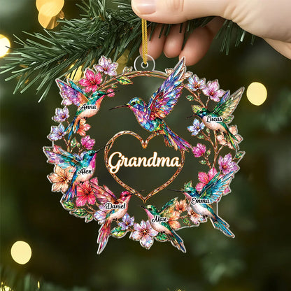 Personalized Hummingbird Family Names Acrylic Ornament - Custom Keepsake Gift for Mom & Grandma