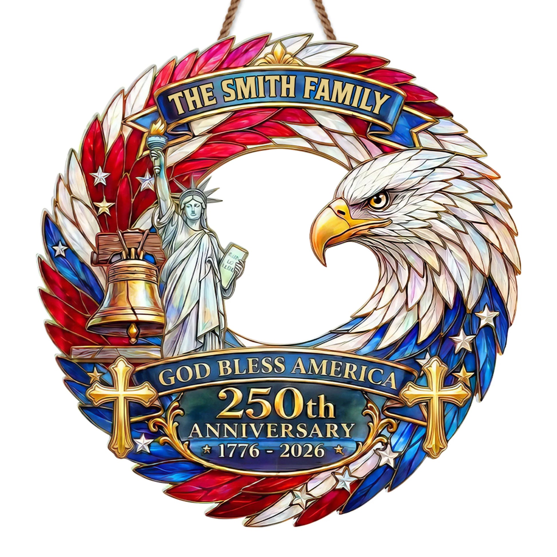 Personalized patriotic wood sign with custom family name, bald eagle, and 250th anniversary design for home decor image 7