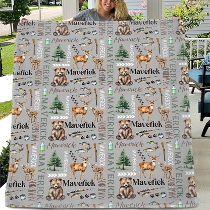 Custom Hunting and Fishing Name Blanket - Personalized Newborn Keepsake