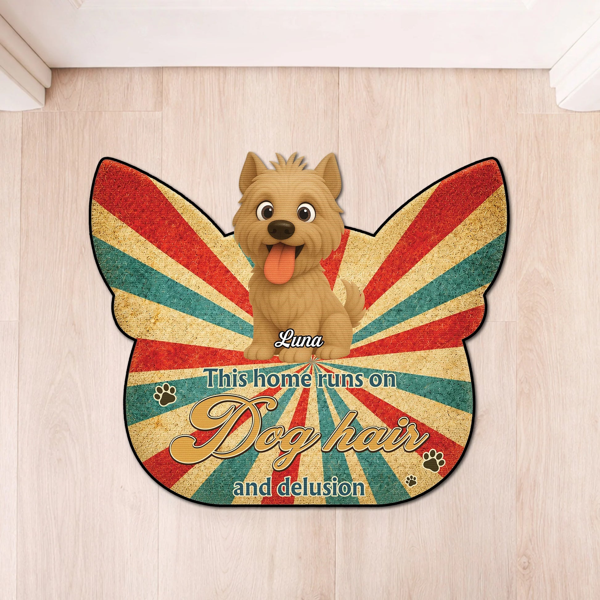 This Home Runs On Dog Hair And Delusion - Personalized Custom Shaped Doormat for Dog Lovers