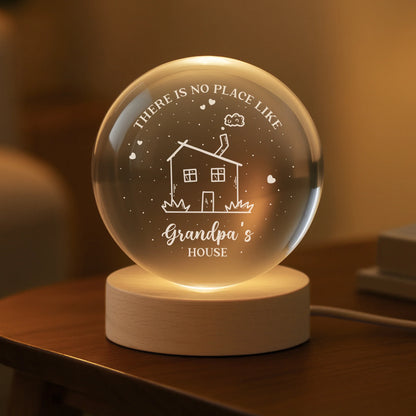 "There Is No Place Like Grandma's House" - Personalized Crystal Ball Lamp Gift for Grandparents