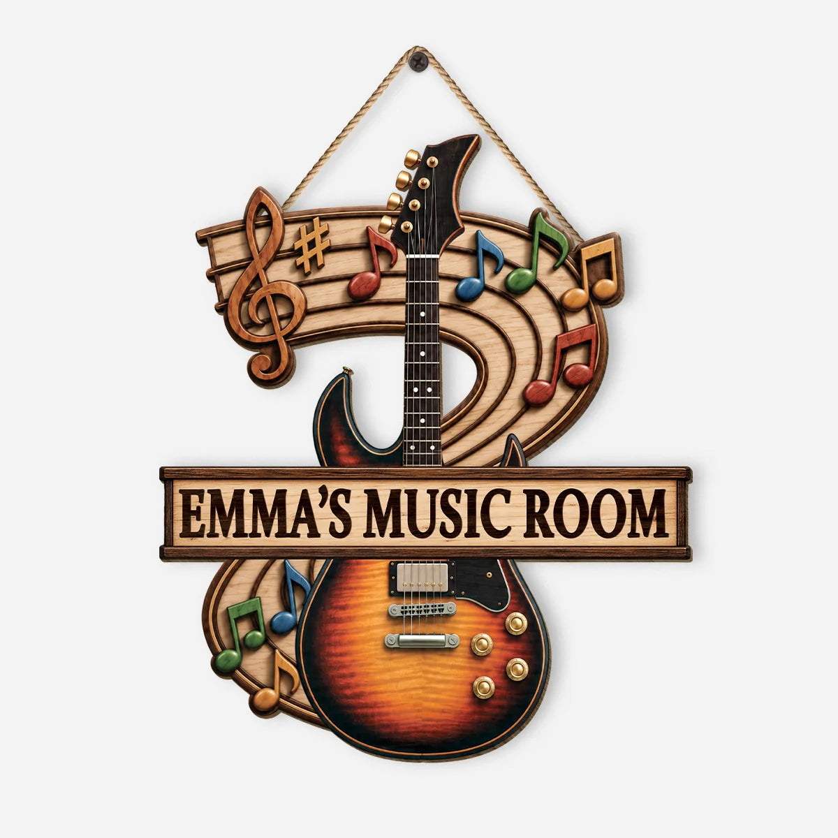 Guitar Music Room Wood Sign - Personalized Studio Wall Decor for Musician