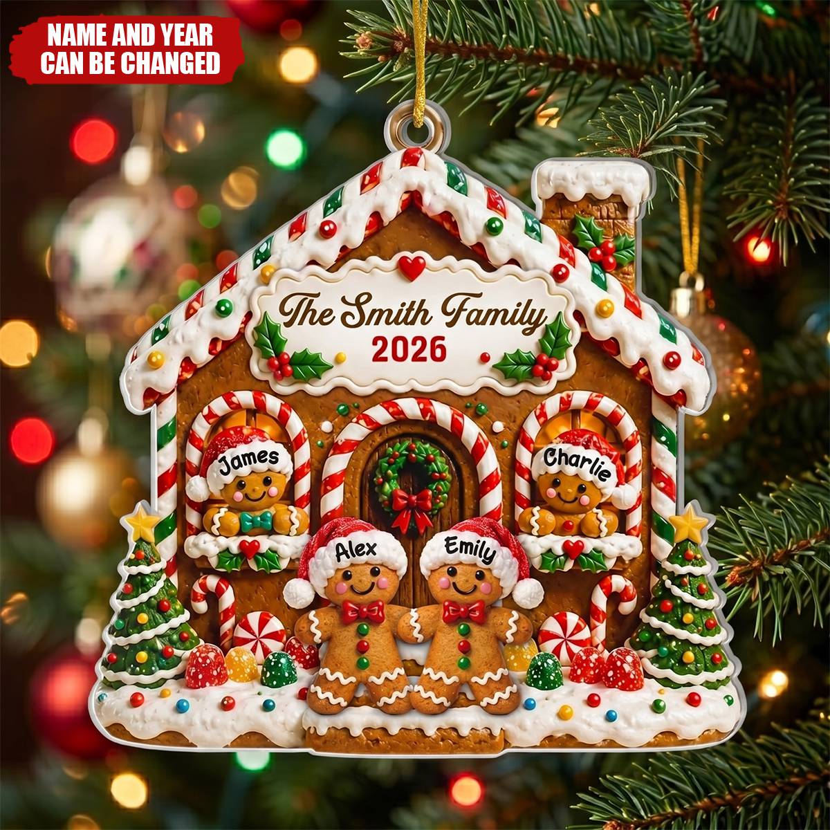 Personalized Gingerbread Family Ornament - Custom Christmas Acrylic Keepsake Gift for Mom & Dad