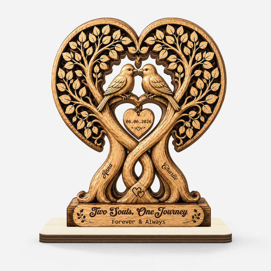 Two Souls One Journey Personalized Couples Wooden Plaque - Custom Anniversary & Wedding Gift