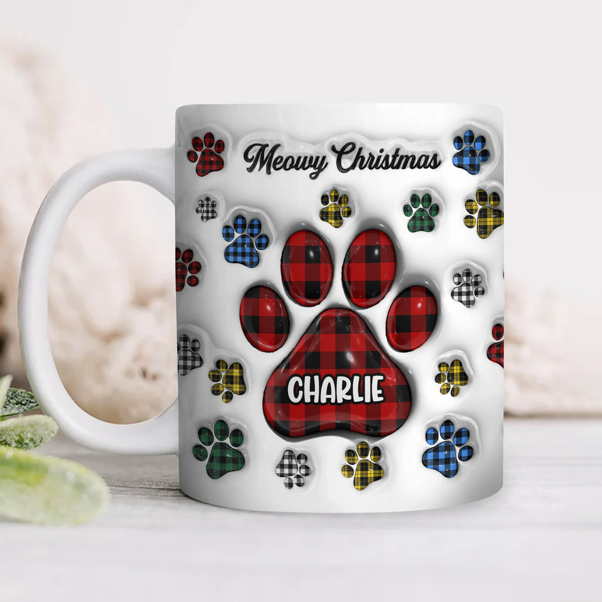 Pawy Christmas Personalized Ceramic Mug for Dog Lovers - Custom Pet Name Holiday Coffee Cup Gift
