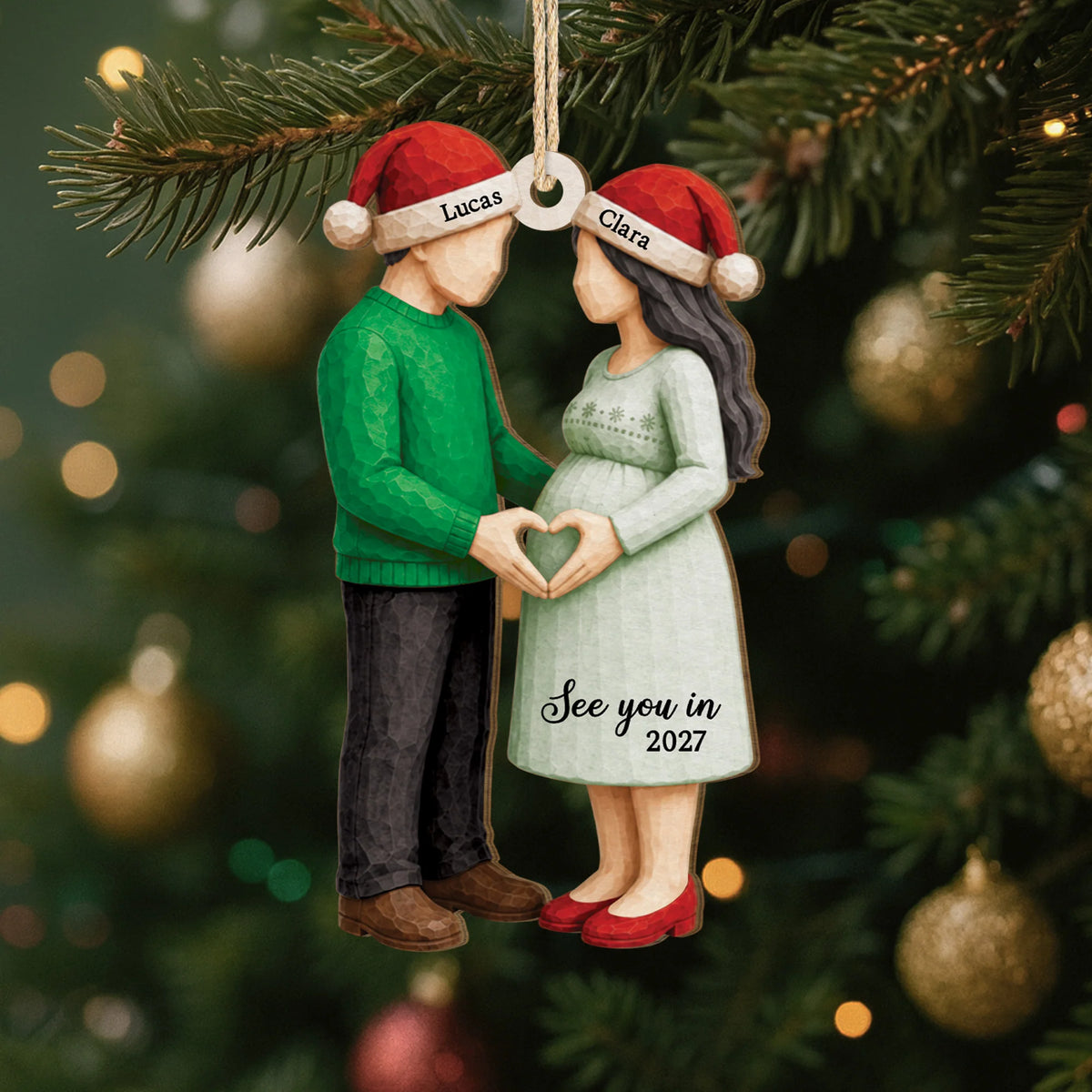 See You In 2027 Personalized Wooden Ornament - Custom Christmas Pregnancy Gift for Expecting Parents
