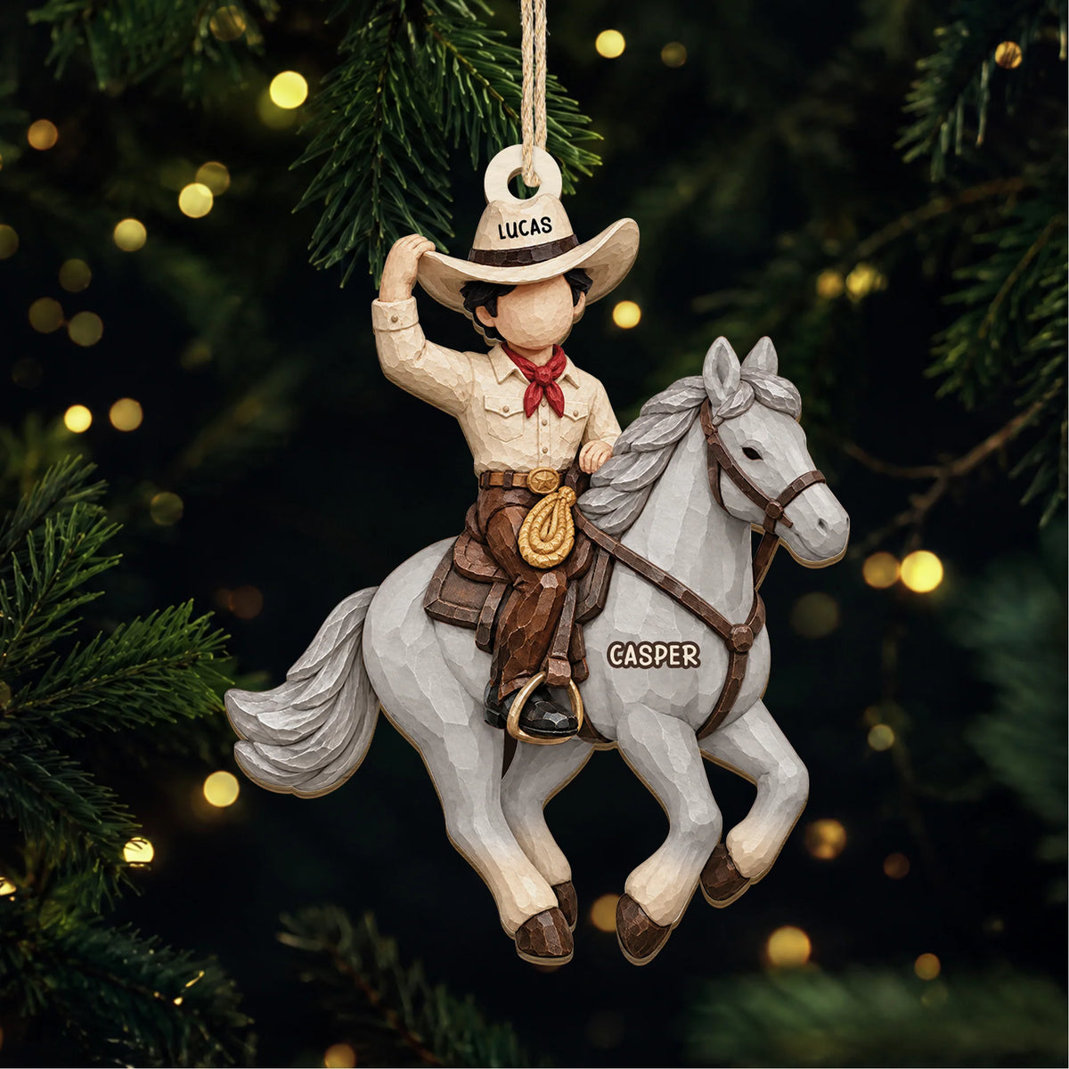 Personalized Cowboy & Cowgirl Horse Wooden Ornament for Kids and Horse Lovers - Custom Christmas Keepsake Gift