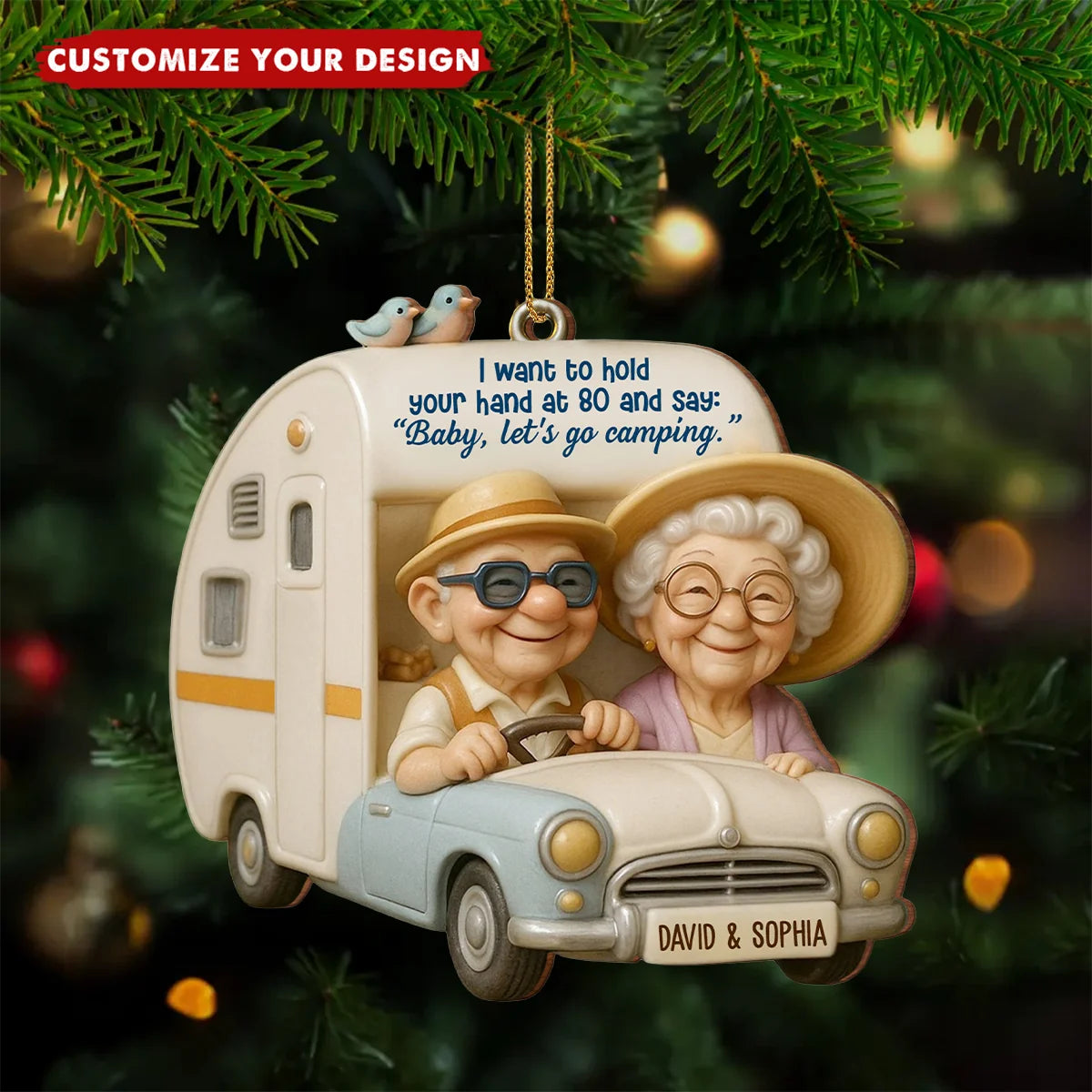 Hold Your Hand At 80 Personalized Wooden Ornament - Camping Gift for Elderly Couples