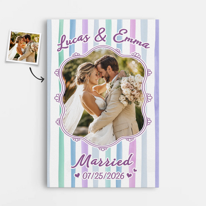 Personalized wedding canvas print with custom photos, names, and wedding date for couples