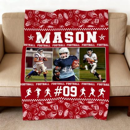 Custom Football Photo Blanket - Personalized Player Name Number Throw for Son