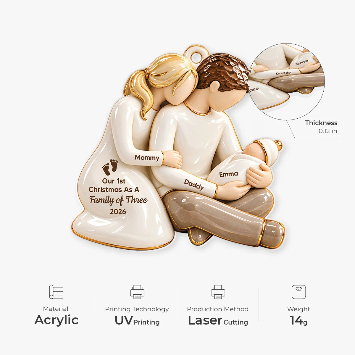 Our 1st Christmas as a Family of Three - Personalized Acrylic Ornament for New Parents