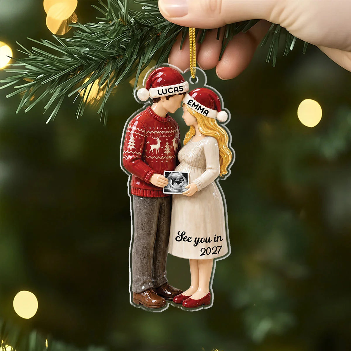 "See You in 2027" Personalized Ultrasound Photo Acrylic Ornament - Custom Christmas Gift for Expecting Mom and Dad