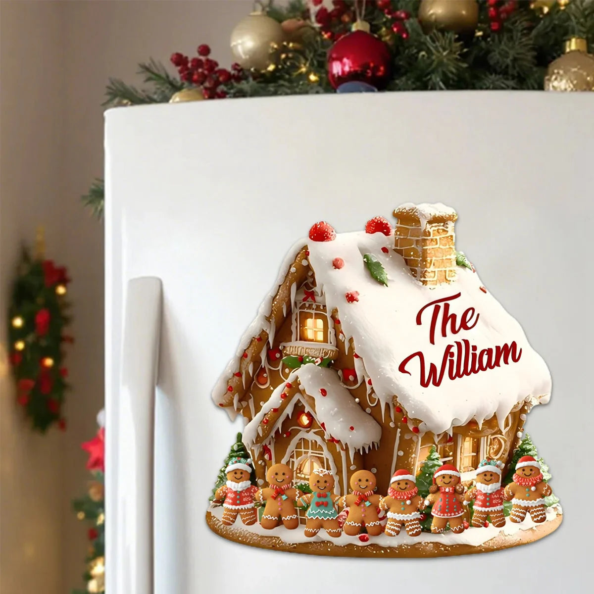 Personalized Christmas Gingerbread House Family Refrigerator Decal Sticker Custom Name - Gift for Family