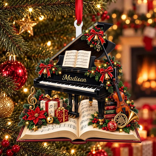 Personalized Grand Piano Wooden Ornament - Custom Christmas Gift for Pianists & Music Teachers