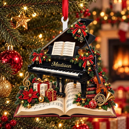 Personalized Grand Piano Wooden Ornament - Custom Christmas Gift for Pianists & Music Teachers