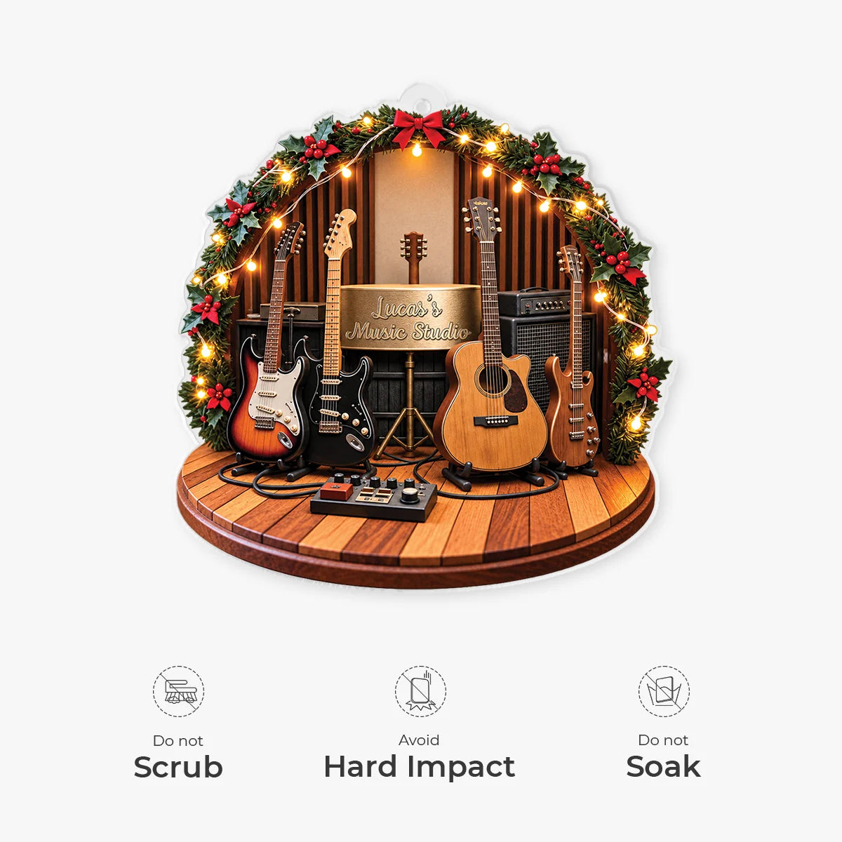 Personalized Guitar Music Studio Acrylic Ornament - Custom Christmas Ornament Gift for Musicians and Music Lovers
