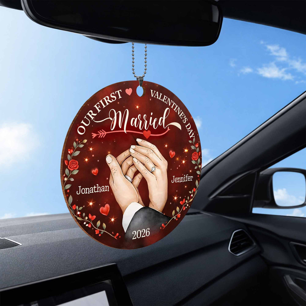 Our First Valentine's Day Married - Personalized Wood Ornament for Couples Keepsake