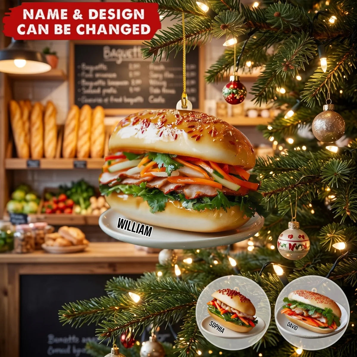 Vietnamese Banh Mi Sandwich Personalized Acrylic Ornament - Custom Foodie Gift for Christmas Tree