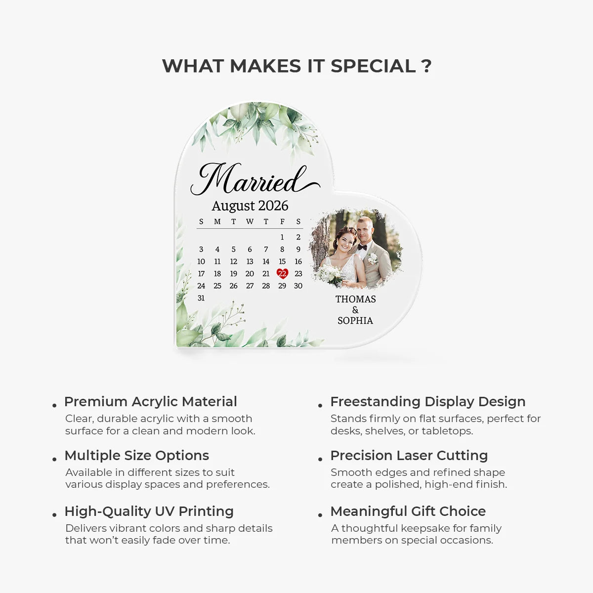 Custom Married Calendar Photo Acrylic Plaque - Personalized Wedding Keepsake Gift for Couples