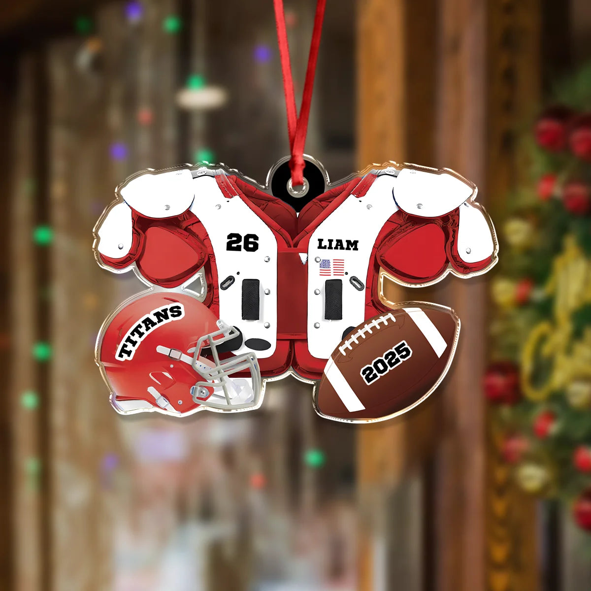 Custom Football Gear Acrylic Ornament - Personalized Christmas Keepsake for Players