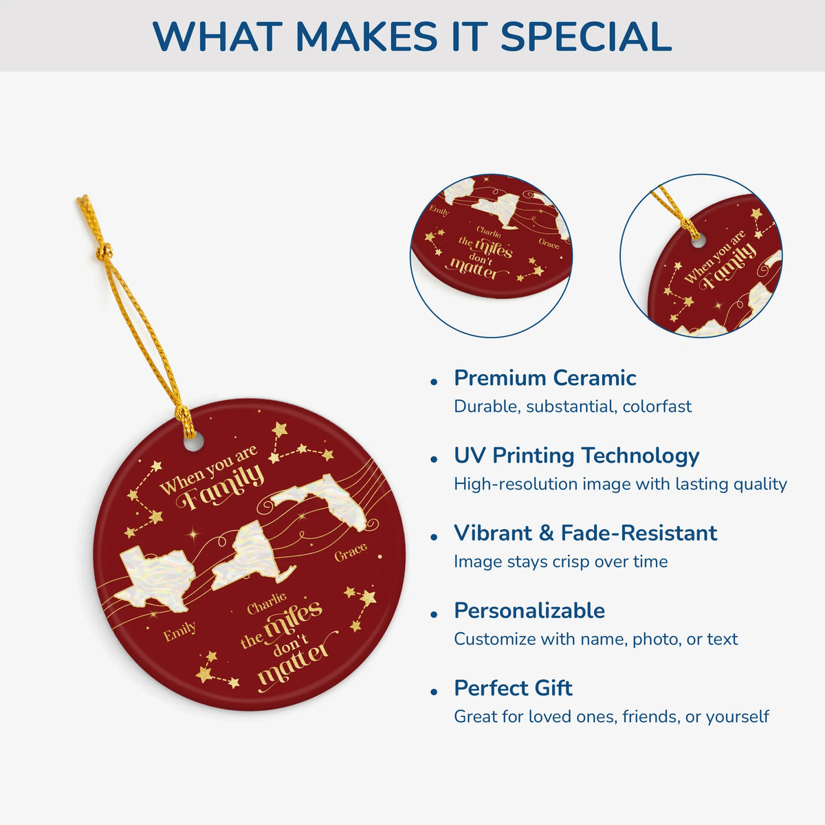 The Miles Don't Matter Personalized Ceramic Ornament - Family Long Distance Christmas Keepsake