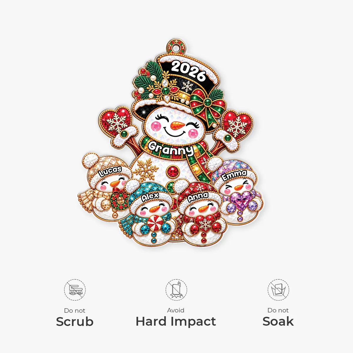 Granny & Grandkids Snowman Personalized Acrylic Ornament - Custom Christmas Keepsake Gift for Grandma