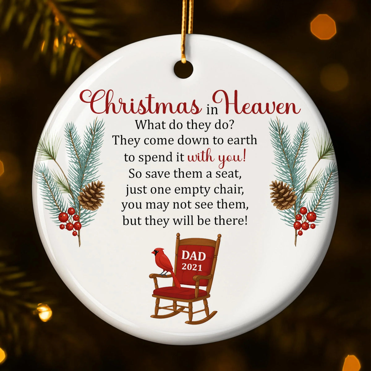 Christmas In Heaven, Pine Cones, Berries, And Cardinal Birds