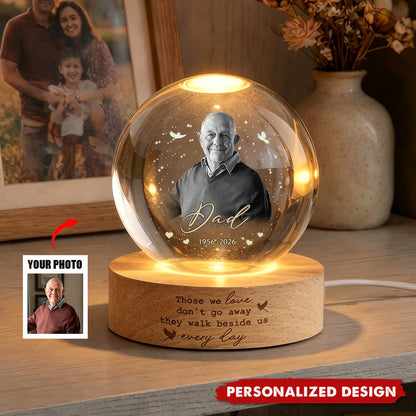 Personalized memorial crystal ball night light with custom photo engraving for loss of dad sympathy gift