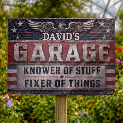 Garage Knower Of Stuff Fixer Of Things - Personalized Metal Sign for Workshop Decor