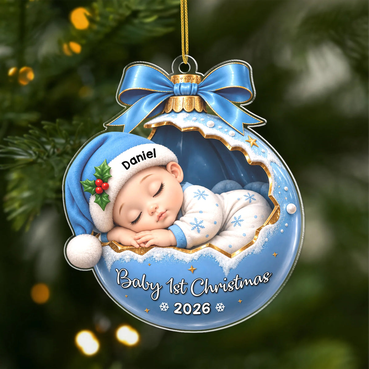 "Baby 1st Christmas" Personalized Sleeping Baby Acrylic Ornament - Custom Newborn Keepsake