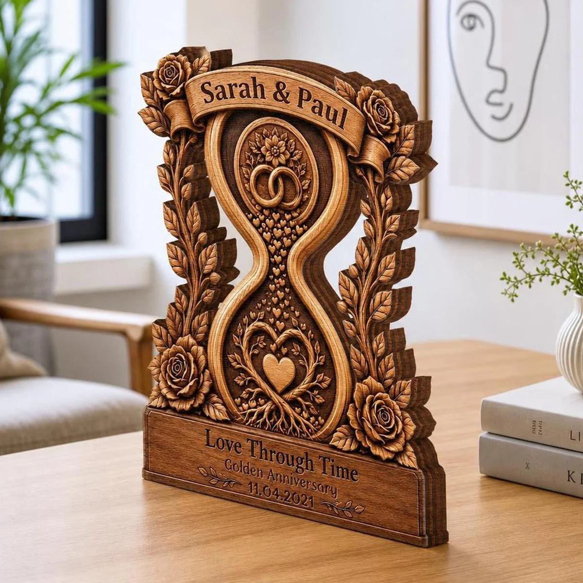 Plaque material and size view - Personalized Anniversary Wooden Plaque