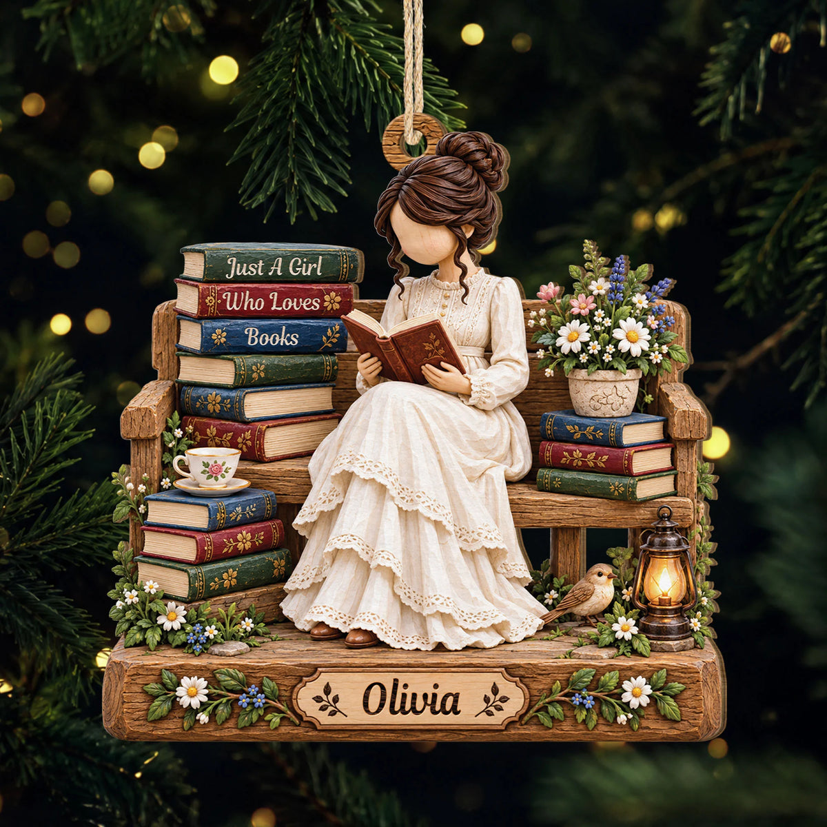 Just A Girl Who Loves Books Personalized Wooden Ornament - Custom Book Lover Christmas Keepsake Gift for Her