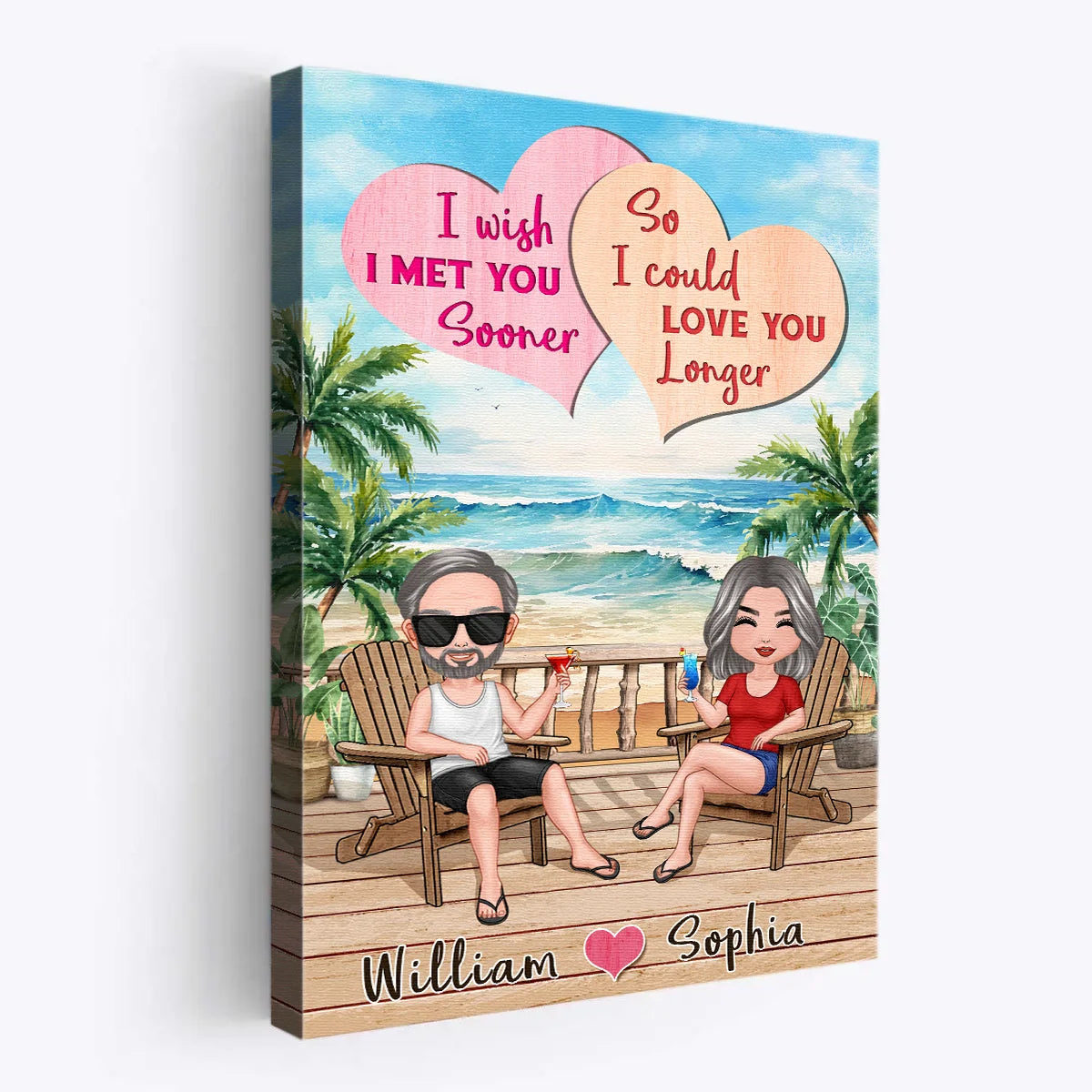 "I Wish I Met You Sooner" Personalized Couple Beach Canvas / Poster - Custom Wall Art Romantic Anniversary Gift