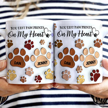 "You Left Paw Prints On My Heart" Personalized Pet Memorial Mug - Custom Dog & Cat Owner Ceramic Coffee Cup Keepsake