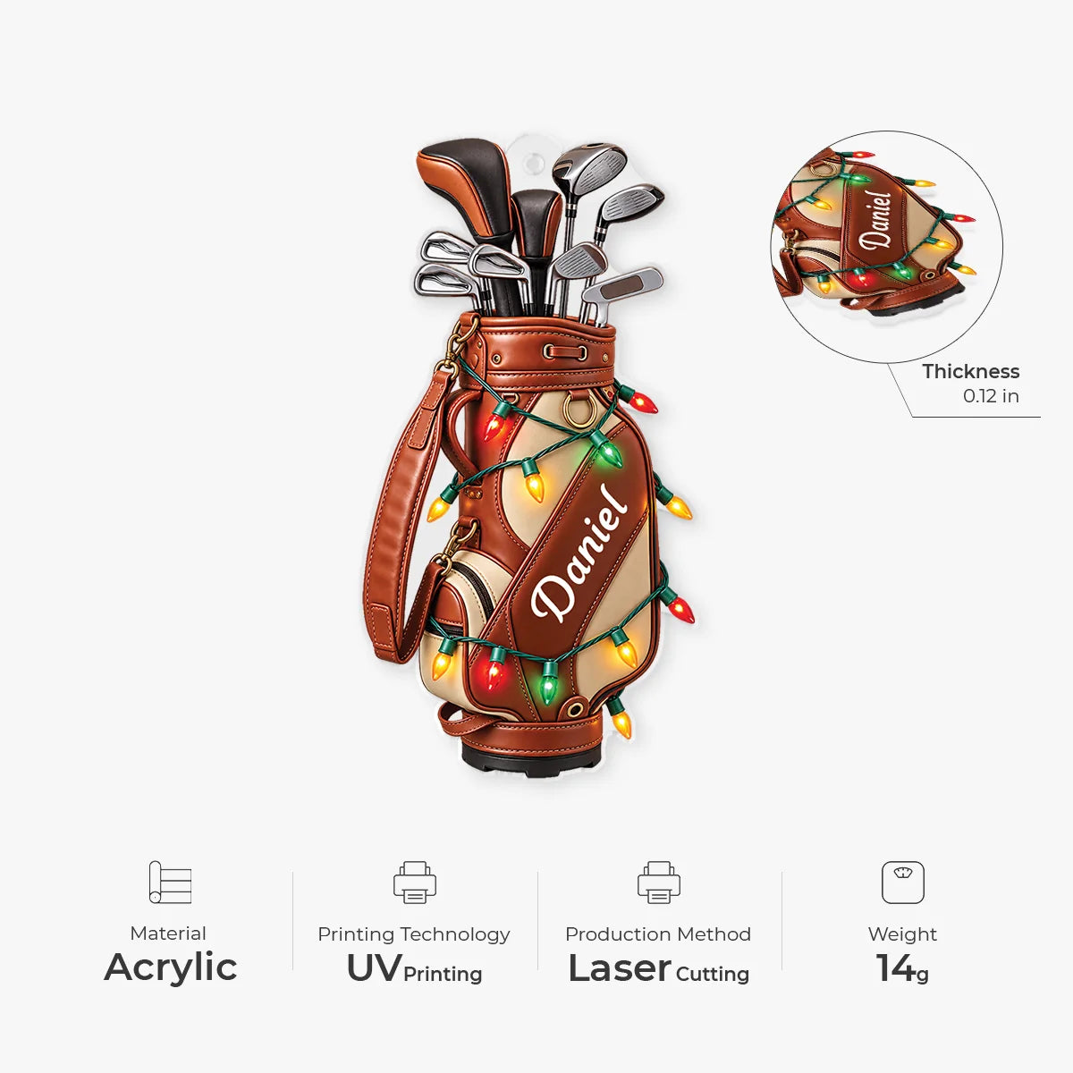 Christmas Lights Golf Bag Personalized Acrylic Ornament - Dad Holiday Keepsake