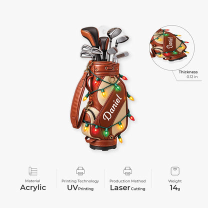 Christmas Lights Golf Bag Personalized Acrylic Ornament - Dad Holiday Keepsake