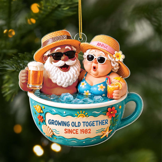 Growing Old Together Custom Couples Acrylic Ornament - Personalized Hot Tub Anniversary Keepsake Gift