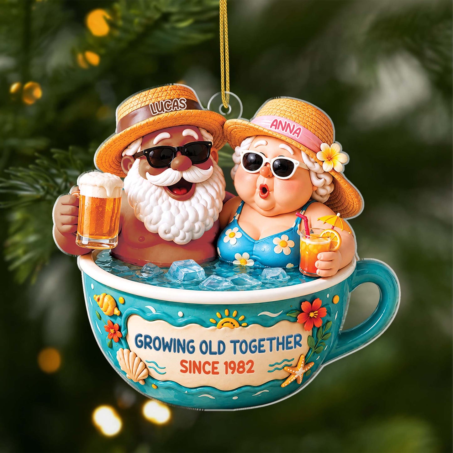 Growing Old Together Custom Couples Acrylic Ornament - Personalized Hot Tub Anniversary Keepsake Gift