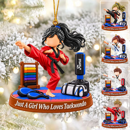 Just A Boy Who Loves Taekwondo Personalized Christmas Ornament - Custom Martial Arts Keepsake Gift for Kids
