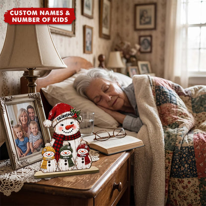 Snowman Family Personalized Wooden Plaque for Grandma - Custom Grandkids Names Holiday Keepsake Gift