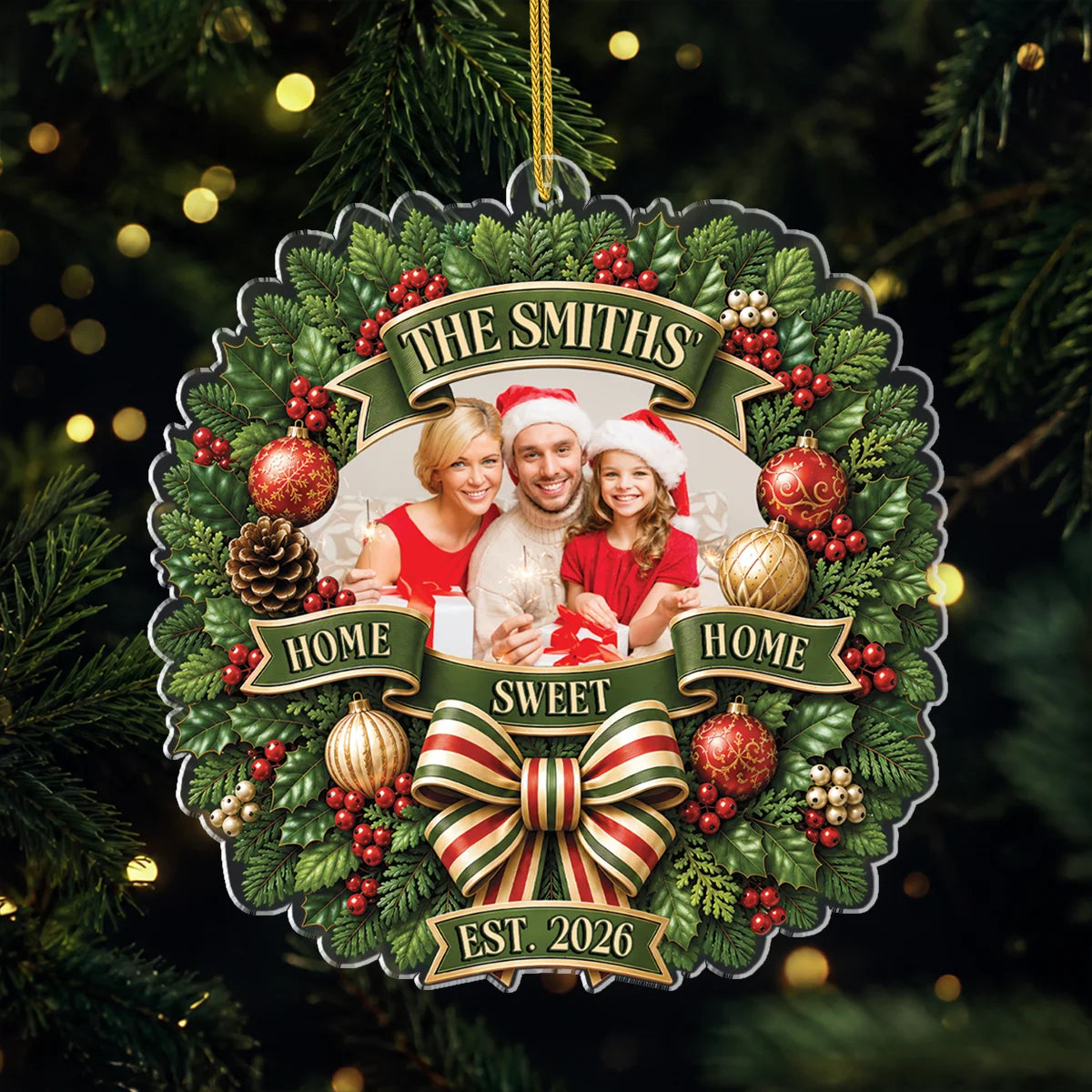 Home Sweet Home Personalized Family Christmas Ornament - Custom Photo Keepsake for Holiday Decor