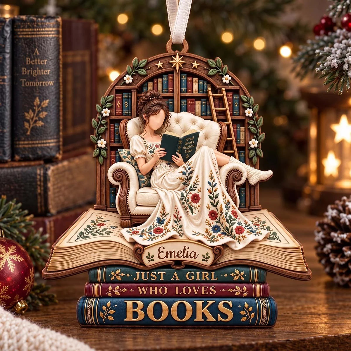 Just A Girl Who Loves Books Personalized Wooden Ornament - Holiday Keepsake for Bookworm