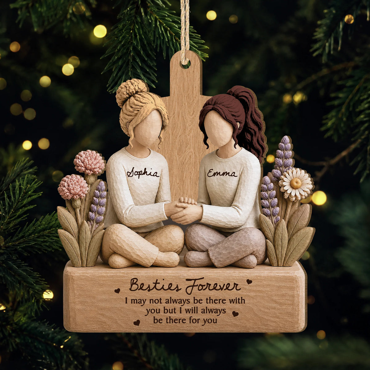 Besties Forever Personalized Wooden Ornament - Friendship Keepsake for Best Friends