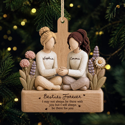 Besties Forever Personalized Wooden Ornament - Friendship Keepsake for Best Friends