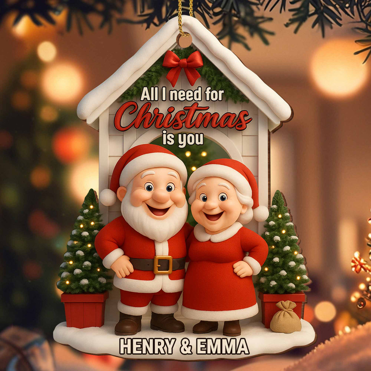 "All I Need for Christmas Is You" Personalized Wood Ornament - Custom Holiday Decor for Couples